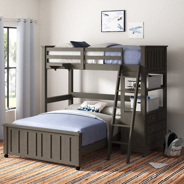 Three Posts™ Baby & Kids Twin Over Full LShaped Bunk Beds with Shelves